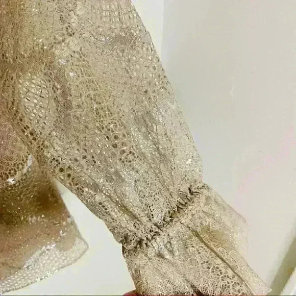 Alexis Kylie Lace Cold Shoulder Top in Blush Nude Metallic Size Small - Picture 6 of 10